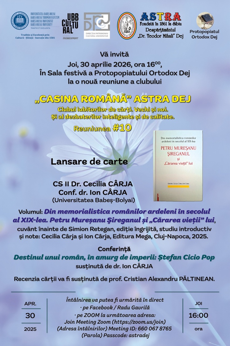Lansare de carte și conferință la clubul „Casina Română” ASTRA DEJ